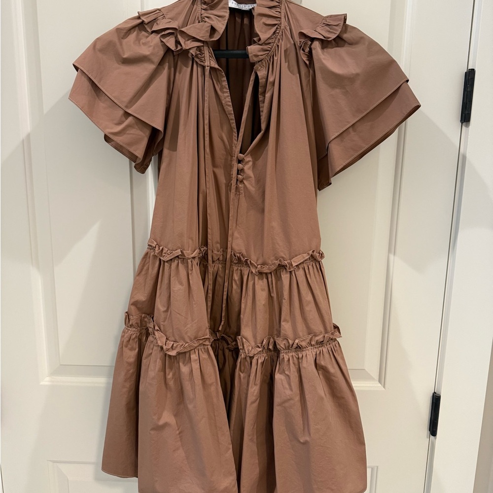 Hunter Bell New York Merritt Ruffle Tiered Cotton Dress Camel Brown - Picture 2 of 4